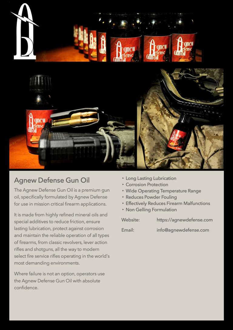 Agnew Defense Gun Oil Product Sheet
